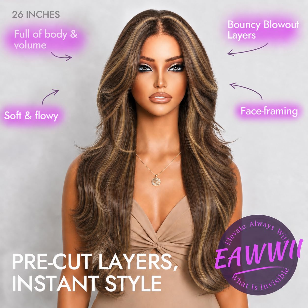 13x4 HD Lace Front Glueless Wigs for Women Black Long Layered Wave Wig Natural Hairline Heat Resistant Synthetic for Daily Use Beginner Friendly 26 Inch