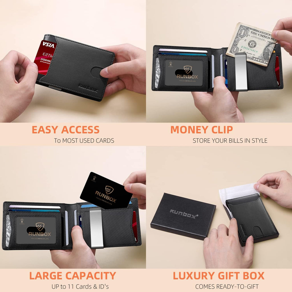 Slim Wallets for Men - Leather Money Clip Mens Wallet - RFID Blocking Front Pocket Bifold Wallet - Thin Credit Card Holder with Gift Box