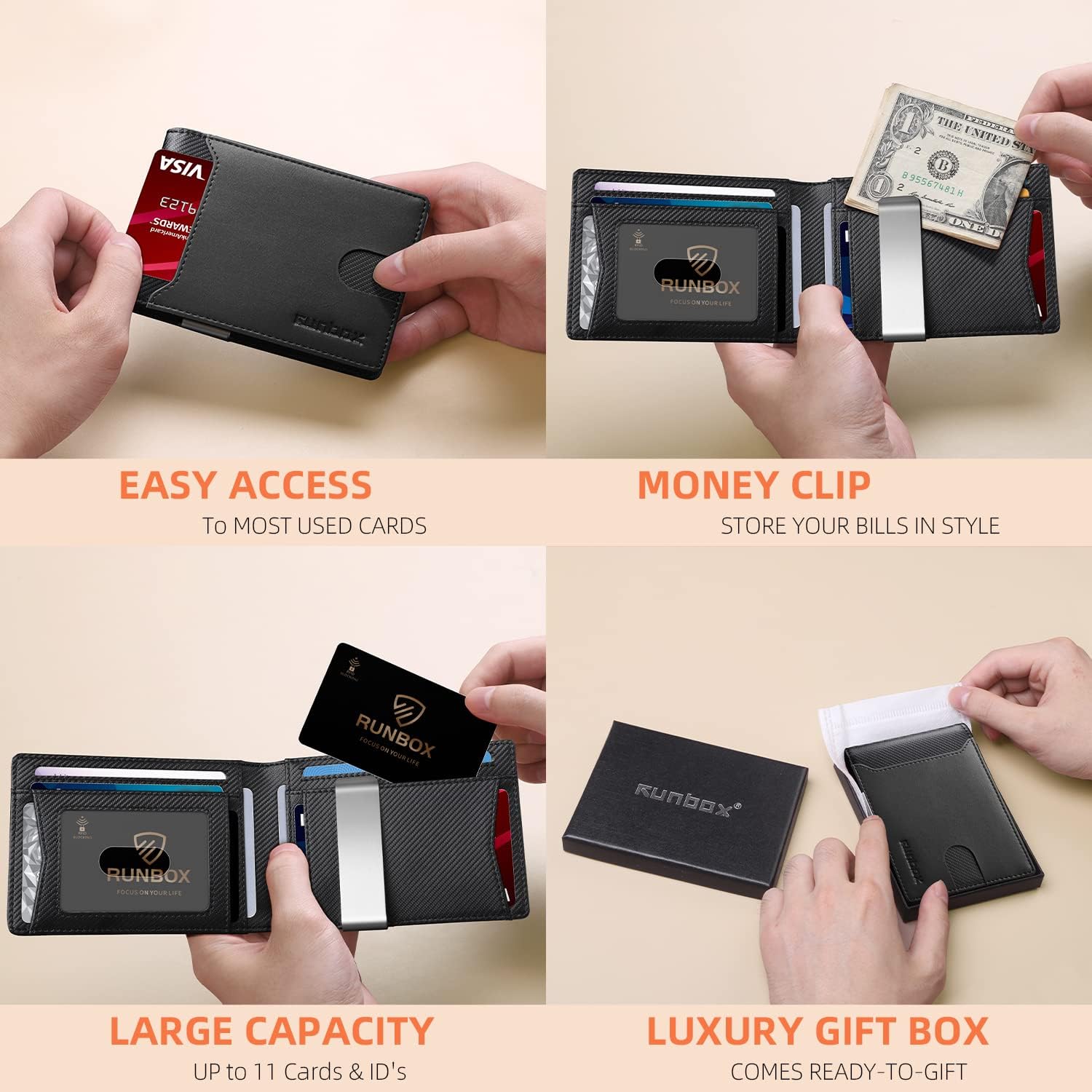 Slim Wallets for Men - Leather Money Clip Mens Wallet - RFID Blocking Front Pocket Bifold Wallet - Thin Credit Card Holder with Gift Box