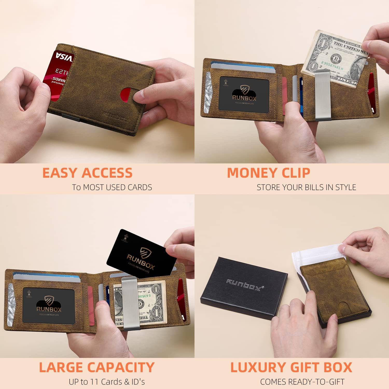 Slim Wallets for Men - Leather Money Clip Mens Wallet - RFID Blocking Front Pocket Bifold Wallet - Thin Credit Card Holder with Gift Box
