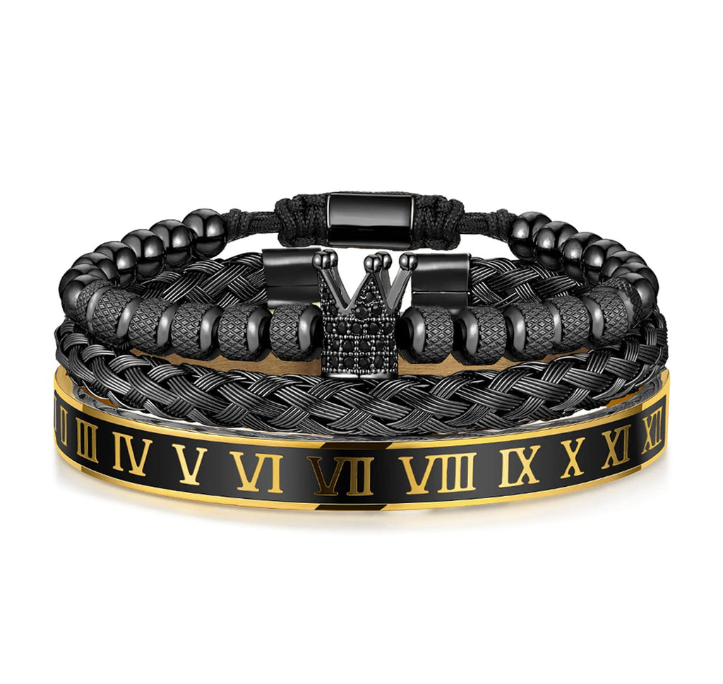 3PCS Stainless Steel Bracelets for Men Gold Roman Numeral Bangle Bracelet Twisted Cable Bracelet Adjustable Cuff Bracelet Mens Luxury Jewelry Bracelets Gifts