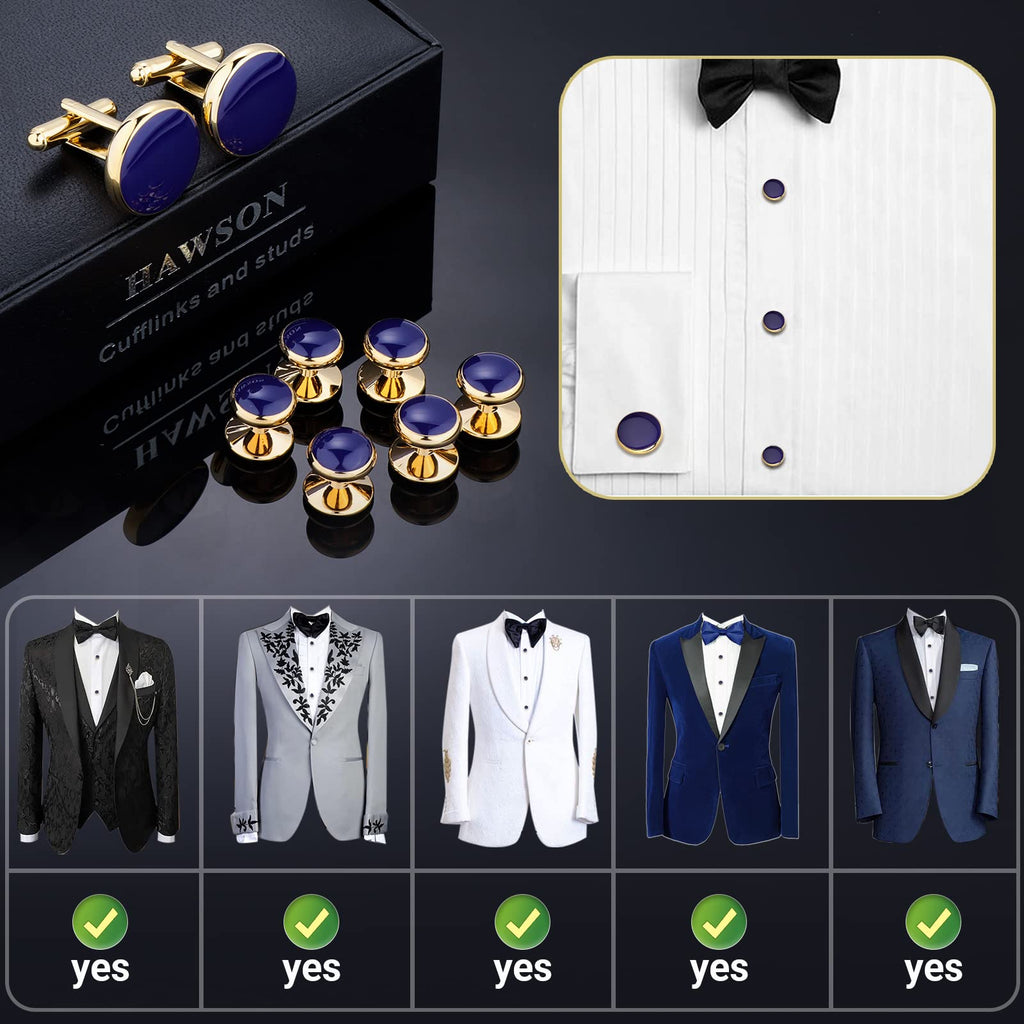 Men’s Cufflinks and Tuxedo Studs Set with Gift Box; Men’s Jewelry or Accessories Suitable for Black Suit White Shirts Vest and Red Bow tie on Wedding or Anniversary and Birthday