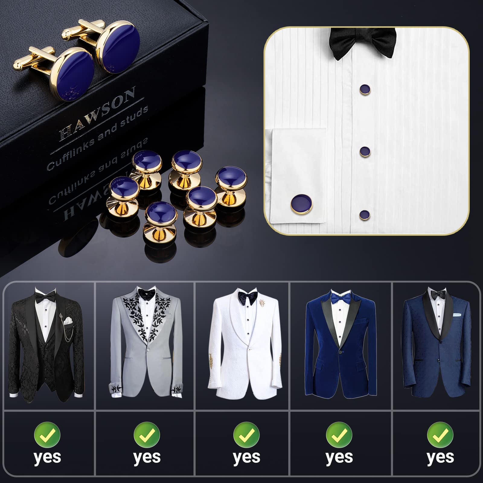 Men’s Cufflinks and Tuxedo Studs Set with Gift Box; Men’s Jewelry or Accessories Suitable for Black Suit White Shirts Vest and Red Bow tie on Wedding or Anniversary and Birthday