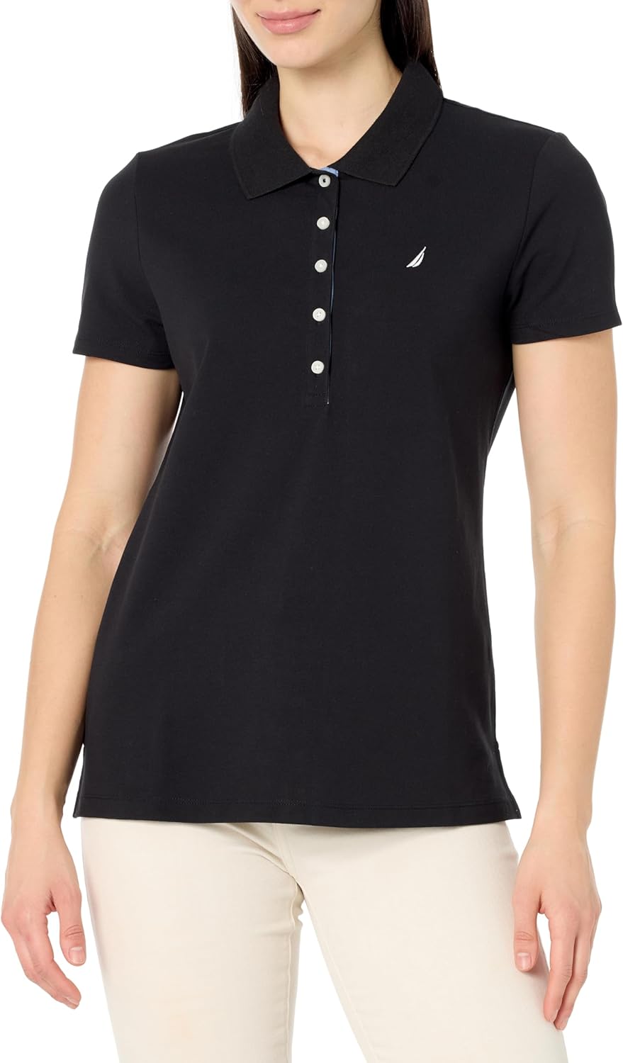 Nautica Women's 5-Button Short Sleeve Breathable 100% Cotton Polo Shirt