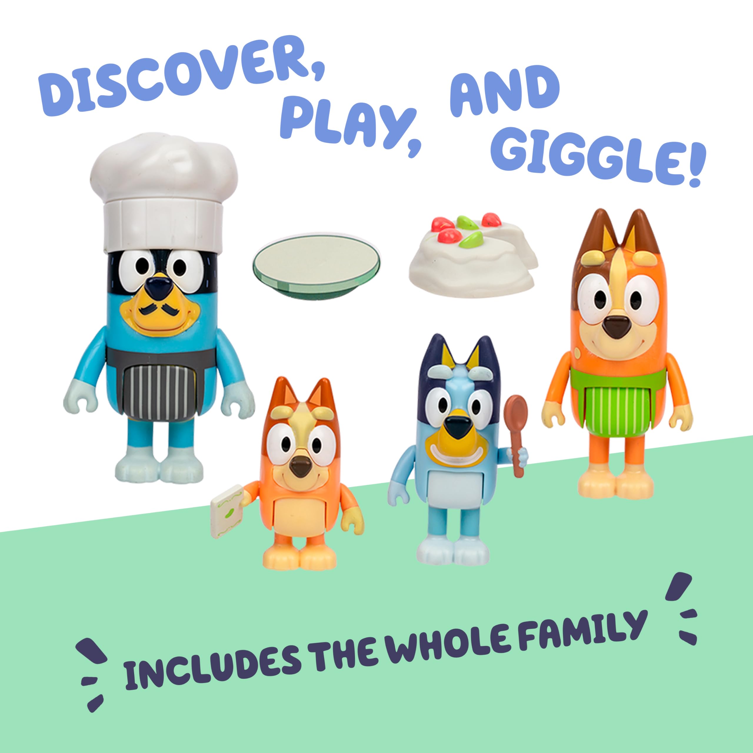 Bluey Family Figure Pack of 4, Robust Poseable Character Toys with Bingo, Chilli, and Bandit Figures, Toddler-Sized Animal Figurines for Kids Ages 3+