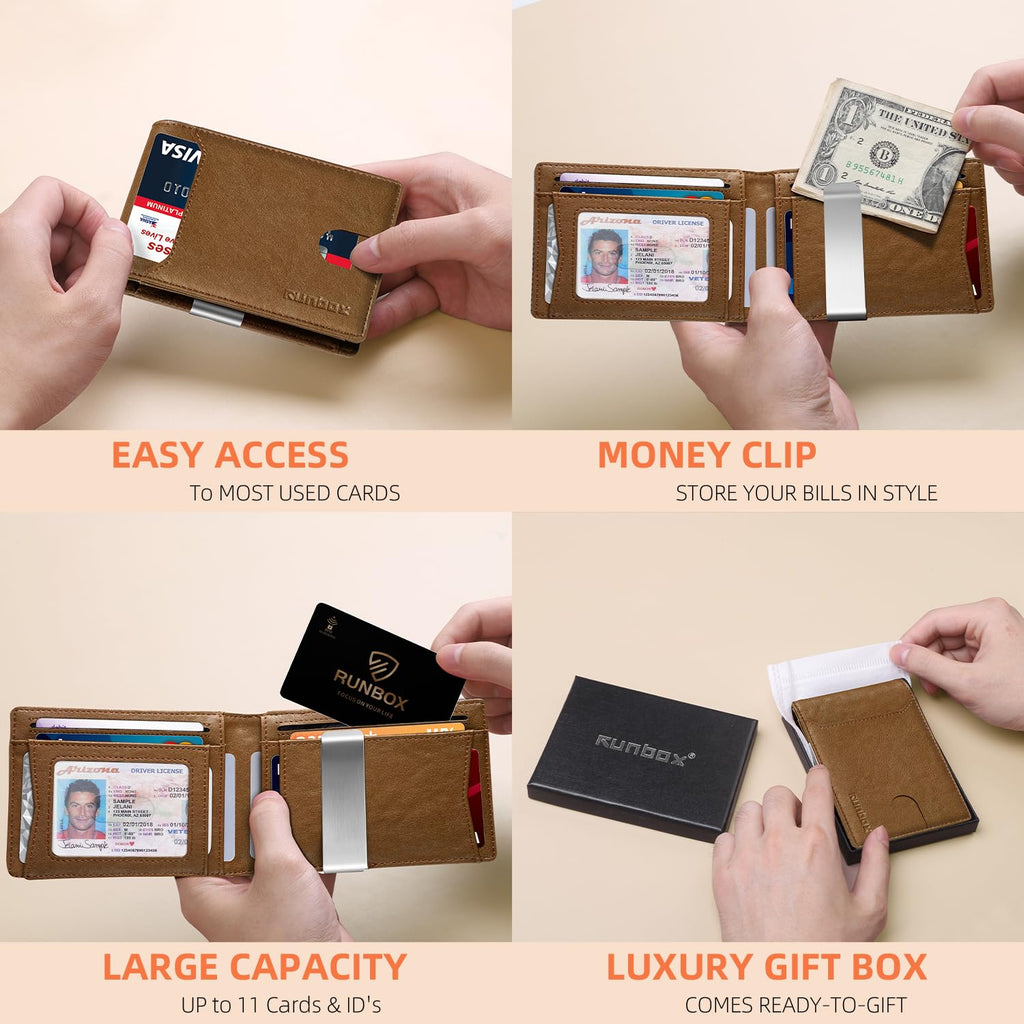 Slim Wallets for Men - Leather Money Clip Mens Wallet - RFID Blocking Front Pocket Bifold Wallet - Thin Credit Card Holder with Gift Box