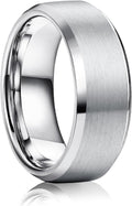 Stainless Steel Rings for Men Women 8MM Wedding Band Rings Matte Surface - Beveled Polished Edge Mens Ring Size 6-14