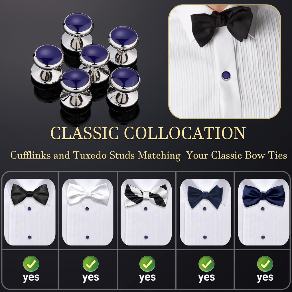 Men’s Cufflinks and Tuxedo Studs Set with Gift Box; Men’s Jewelry or Accessories Suitable for Black Suit White Shirts Vest and Red Bow tie on Wedding or Anniversary and Birthday