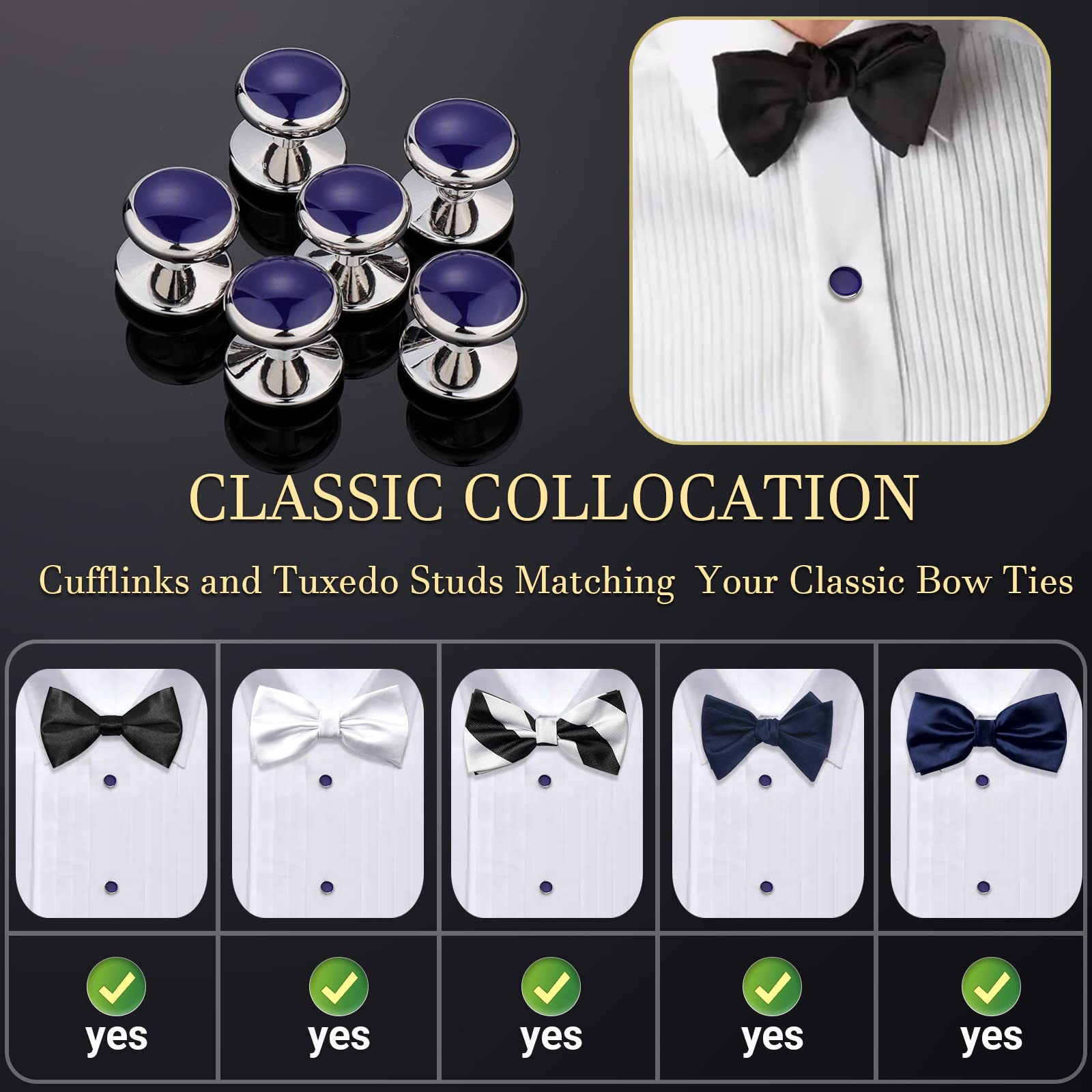 Men’s Cufflinks and Tuxedo Studs Set with Gift Box; Men’s Jewelry or Accessories Suitable for Black Suit White Shirts Vest and Red Bow tie on Wedding or Anniversary and Birthday