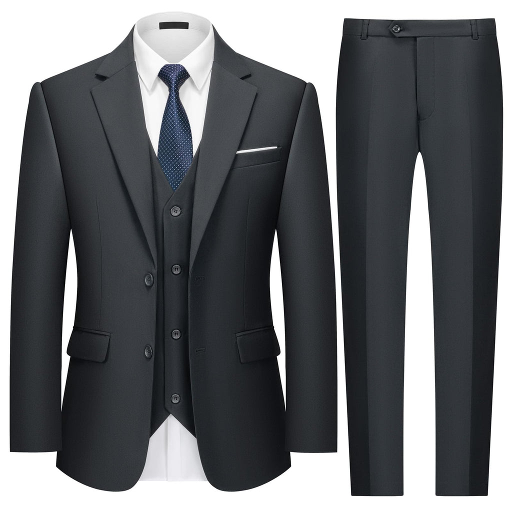 Mens Two Button 3-Piece Suits Slim Fit Tuxedo Set with Blazer Jacket Vest & Pants for Wedding Prom Business