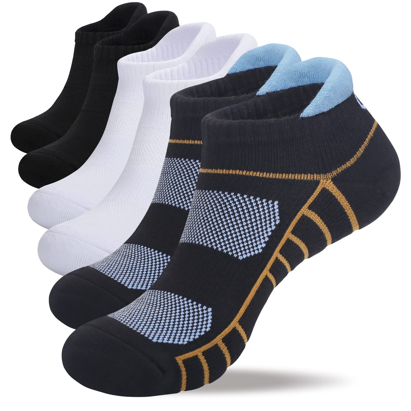 Athletic Running Ankle Socks, Low Cut Cushioned Anti-Blister Tab Sports Socks Men Women 6Pairs