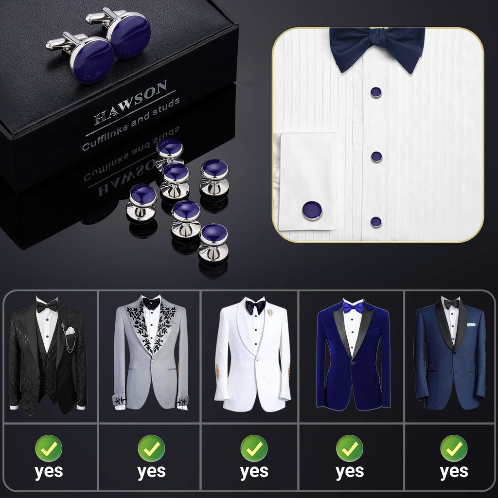 Men’s Cufflinks and Tuxedo Studs Set with Gift Box; Men’s Jewelry or Accessories Suitable for Black Suit White Shirts Vest and Red Bow tie on Wedding or Anniversary and Birthday