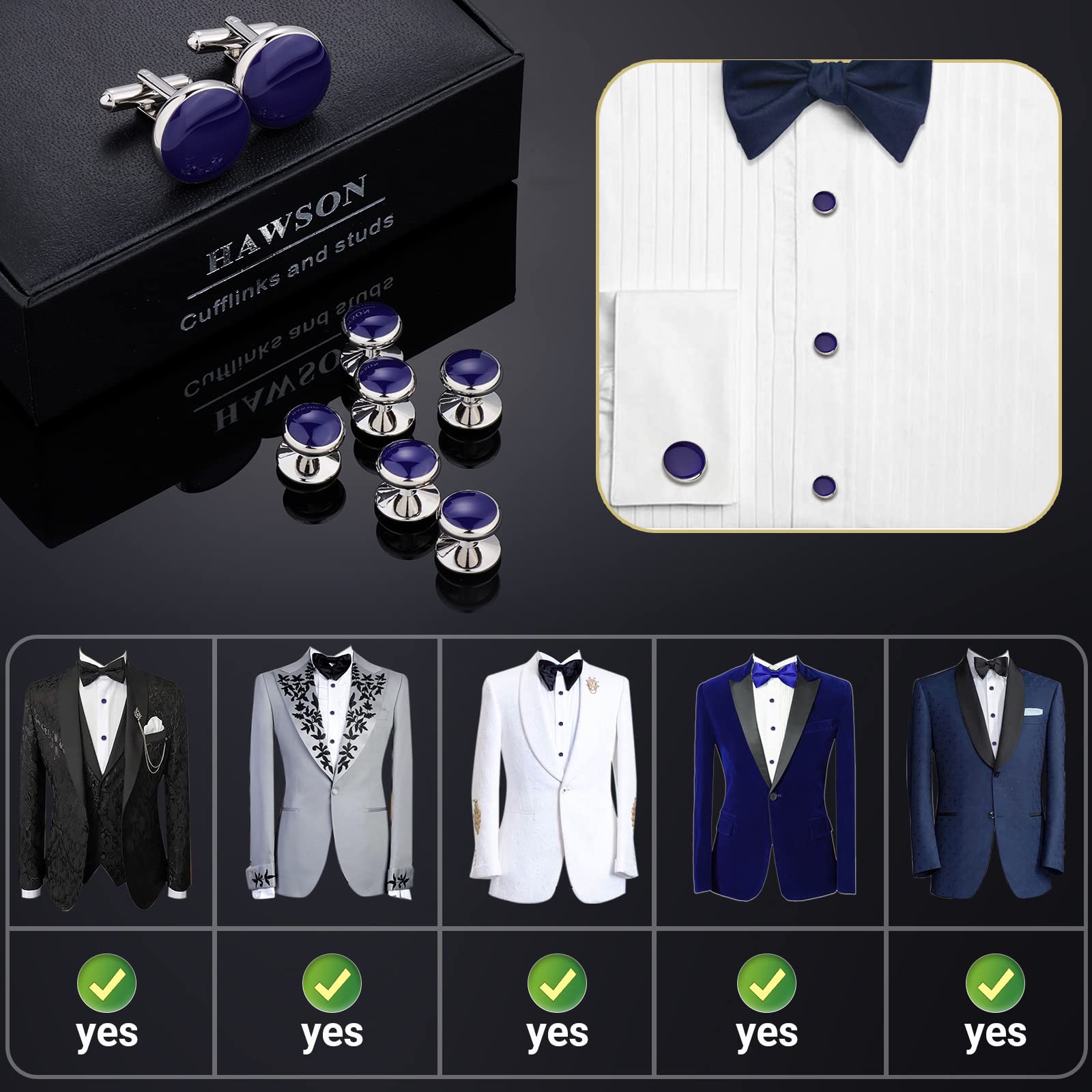Men’s Cufflinks and Tuxedo Studs Set with Gift Box; Men’s Jewelry or Accessories Suitable for Black Suit White Shirts Vest and Red Bow tie on Wedding or Anniversary and Birthday