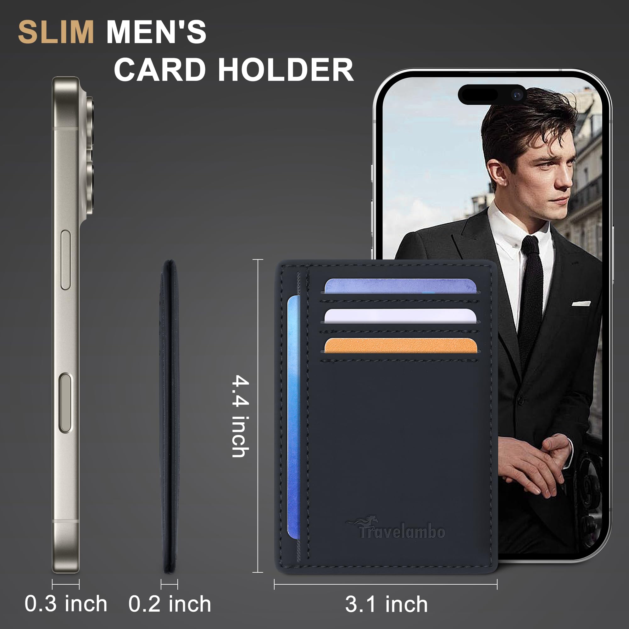 Slim Wallet Front Pocket Minimalist Leather RFID Blocking Medium Size