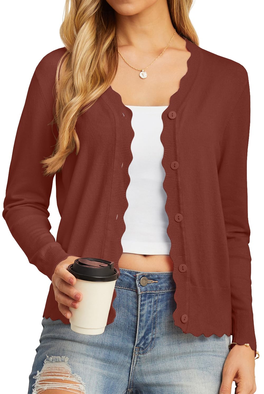 GRECERELLE Women's Long Sleeve V-Neck Button Down Cardigan Knit Shrugs Sweater