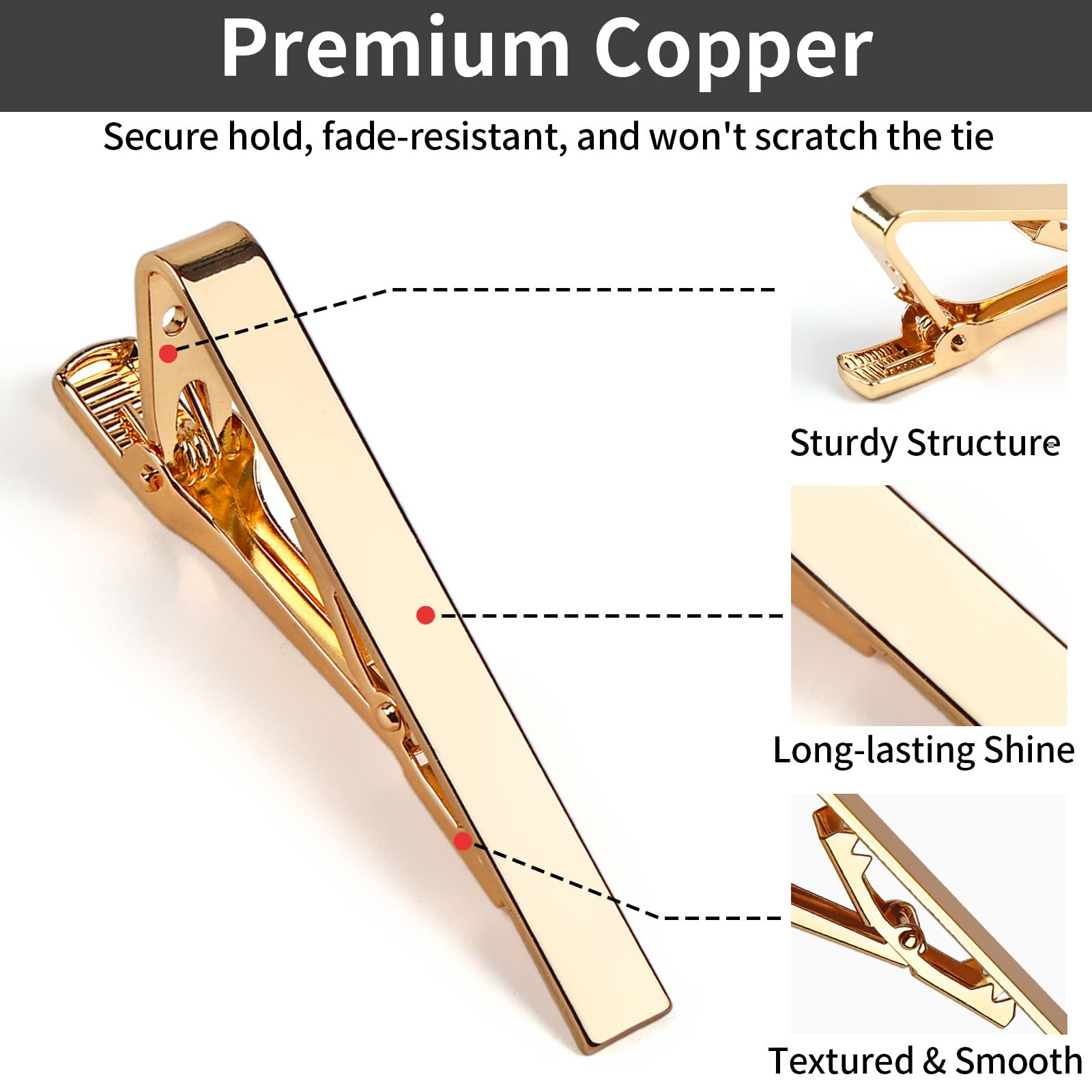 6 Pcs Tie Clips for Men, Classic Shiny & Glossy Tie Bar, Ideal for Father, Husband, Boyfriend, Business, Wedding, Tie Pins with Gift Box