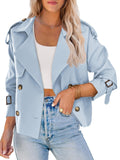 Women Crop Double Breasted Trench Coat Raglan Sleeve Work Office Cropped Jacket With Pockets