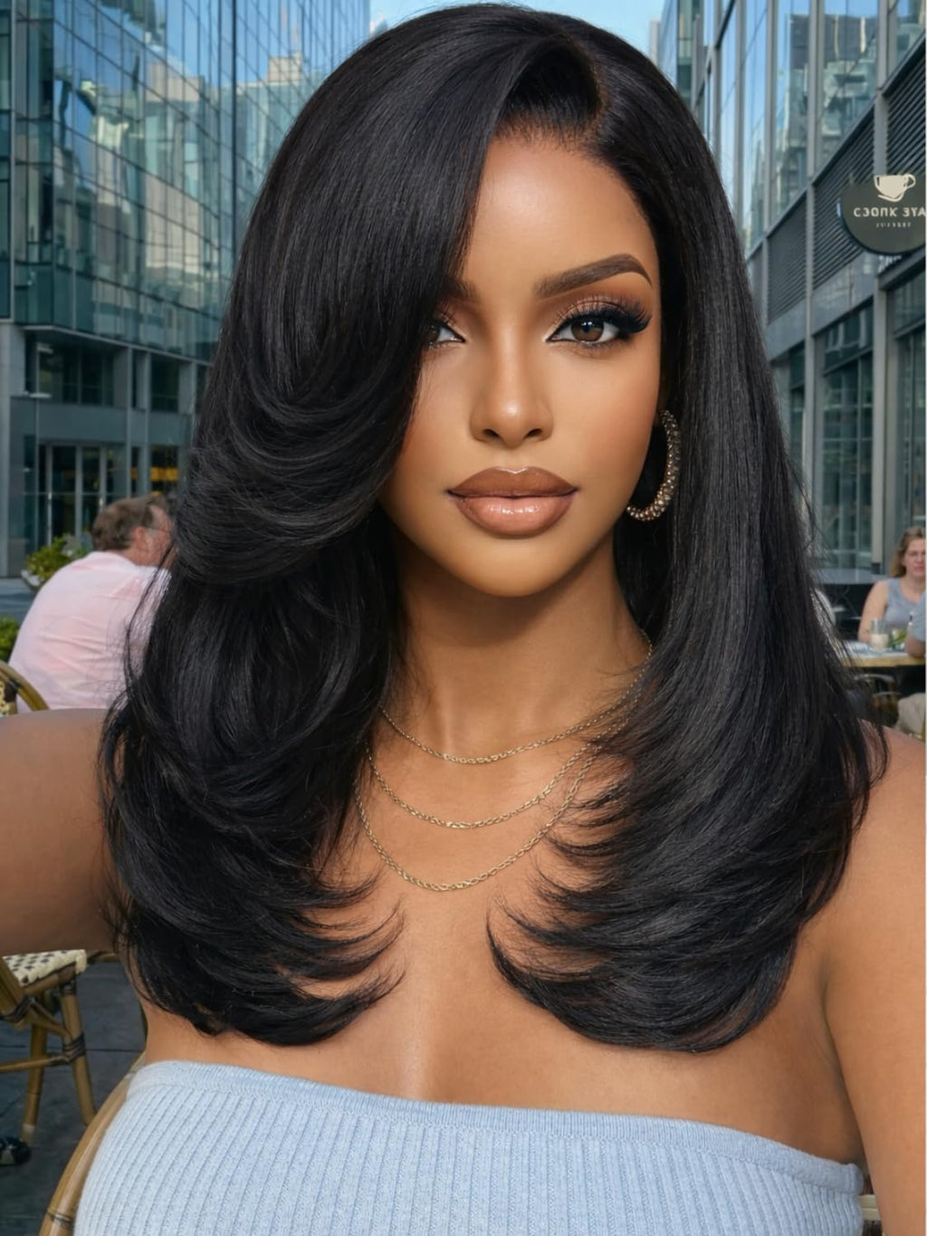 Golden Brown Highlight Glueless Yaki Straight Precut 7x5 Lace Front Wigs Human Hair Drawstring Ombre Pre Plucked Bleached Knots 30S Ready to Wear and Go Wig with Dark Roots 16Inch