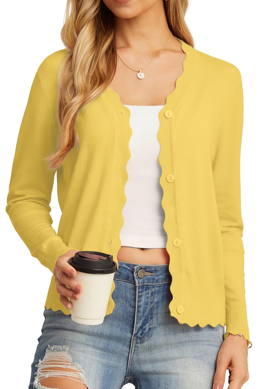 GRECERELLE Women's Long Sleeve V-Neck Button Down Cardigan Knit Shrugs Sweater