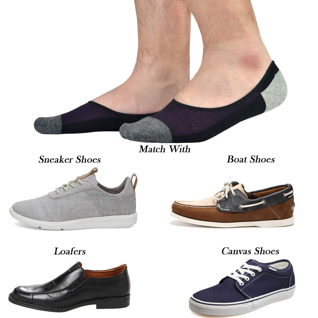 Genuine Mens No Show Socks, Loafer Sneakers Low Cut Cotton Socks With Non Slip Grips