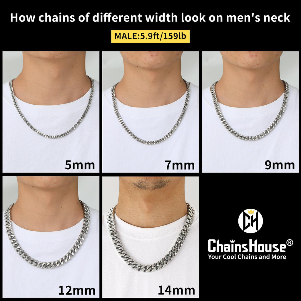 Stainless Steel Mens Cuban Link Chain, Black/ 18K Gold Plated Miami Cuban Chain Necklace, 5mm/7mm/9mm/12mm/14mm Width, No Tarnish& Durable Hip Hop Mens Jewelry, 18"-30", Send Gift Box