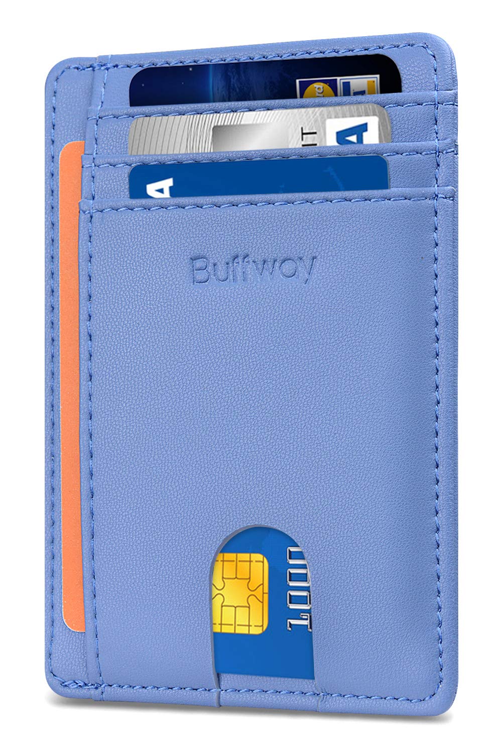 Slim Minimalist Front Pocket RFID Blocking Leather Wallets for Men and Women - Carbon Fiber Black