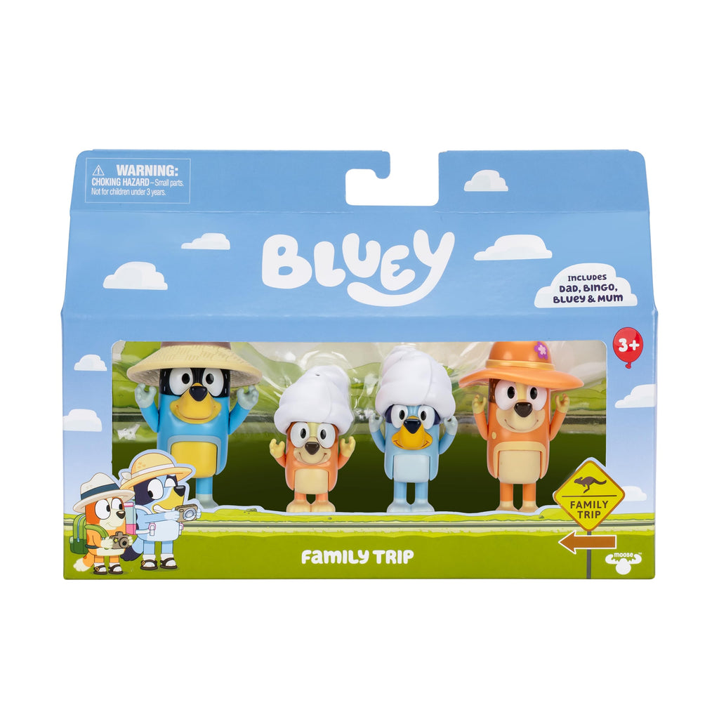 Bluey Family Figure Pack of 4, Robust Poseable Character Toys with Bingo, Chilli, and Bandit Figures, Toddler-Sized Animal Figurines for Kids Ages 3+