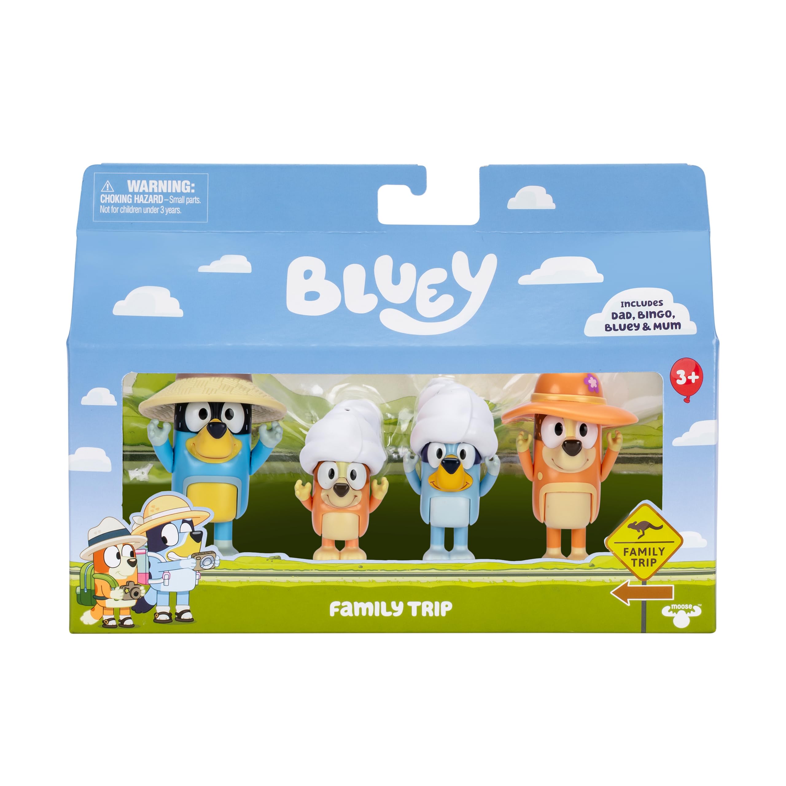 Bluey Family Figure Pack of 4, Robust Poseable Character Toys with Bingo, Chilli, and Bandit Figures, Toddler-Sized Animal Figurines for Kids Ages 3+