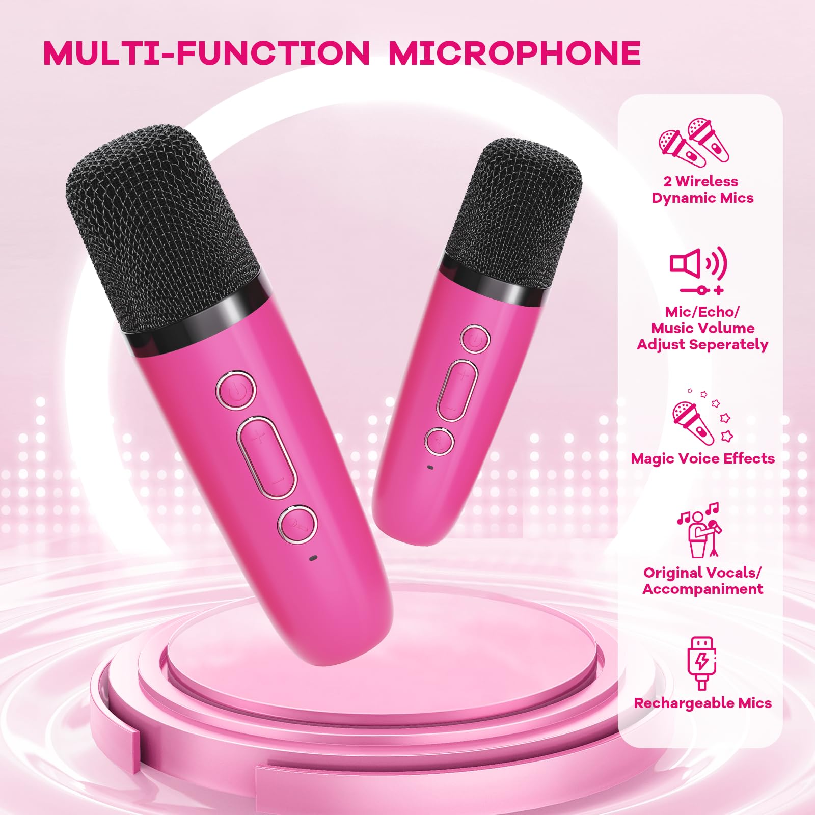 YLL Karaoke Machine for Kids, Portable Mini Speaker with 2 Wireless Microphones, TOP Kids Gifts for Girls Ages 3, 4, 5, 6, 7, 8, 9, 10+ Years Old, 4-12th Birthday Singing Present Toy Party (Purple)