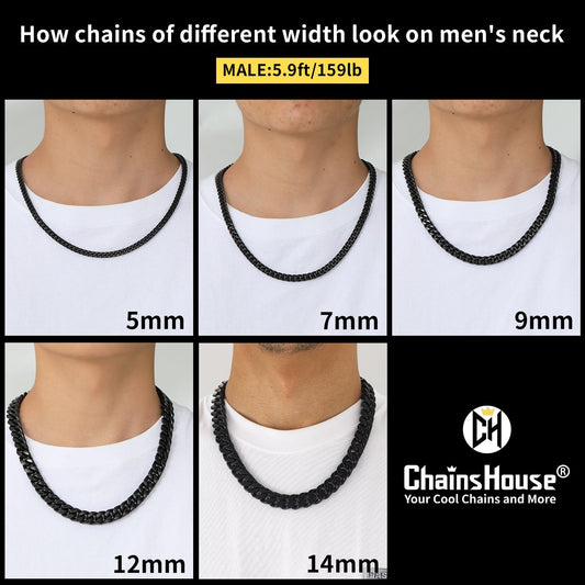 Stainless Steel Mens Cuban Link Chain, Black/ 18K Gold Plated Miami Cuban Chain Necklace, 5mm/7mm/9mm/12mm/14mm Width, No Tarnish& Durable Hip Hop Mens Jewelry, 18"-30", Send Gift Box