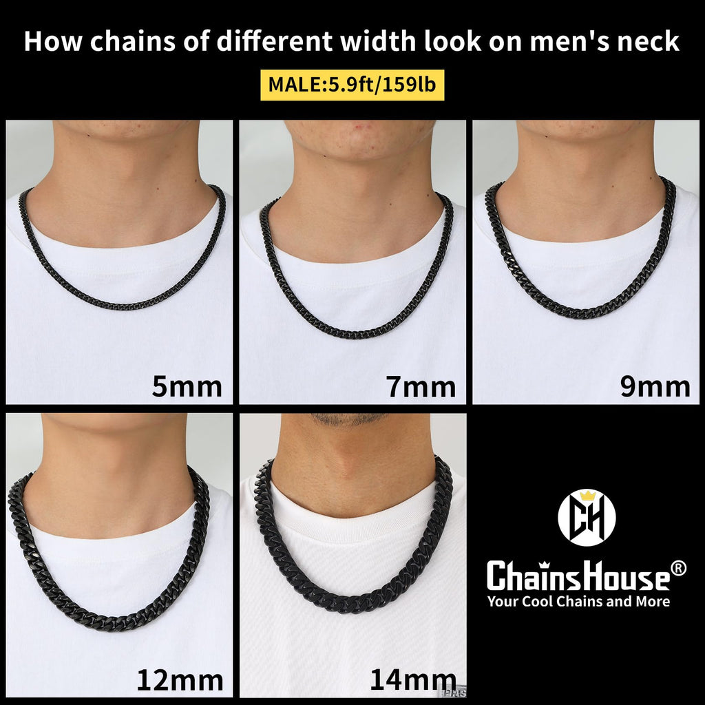 Stainless Steel Mens Cuban Link Chain, Black/ 18K Gold Plated Miami Cuban Chain Necklace, 5mm/7mm/9mm/12mm/14mm Width, No Tarnish& Durable Hip Hop Mens Jewelry, 18"-30", Send Gift Box
