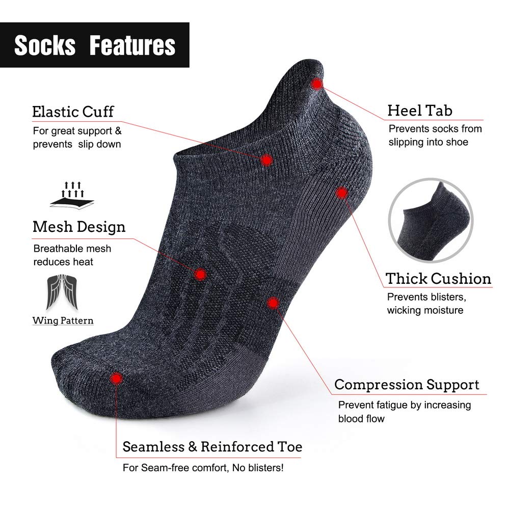 Merino Wool Compression Support Ankle Running Hiking Socks for Men Women, Soft Thick Cushion Tab Socks 3/6 Pairs