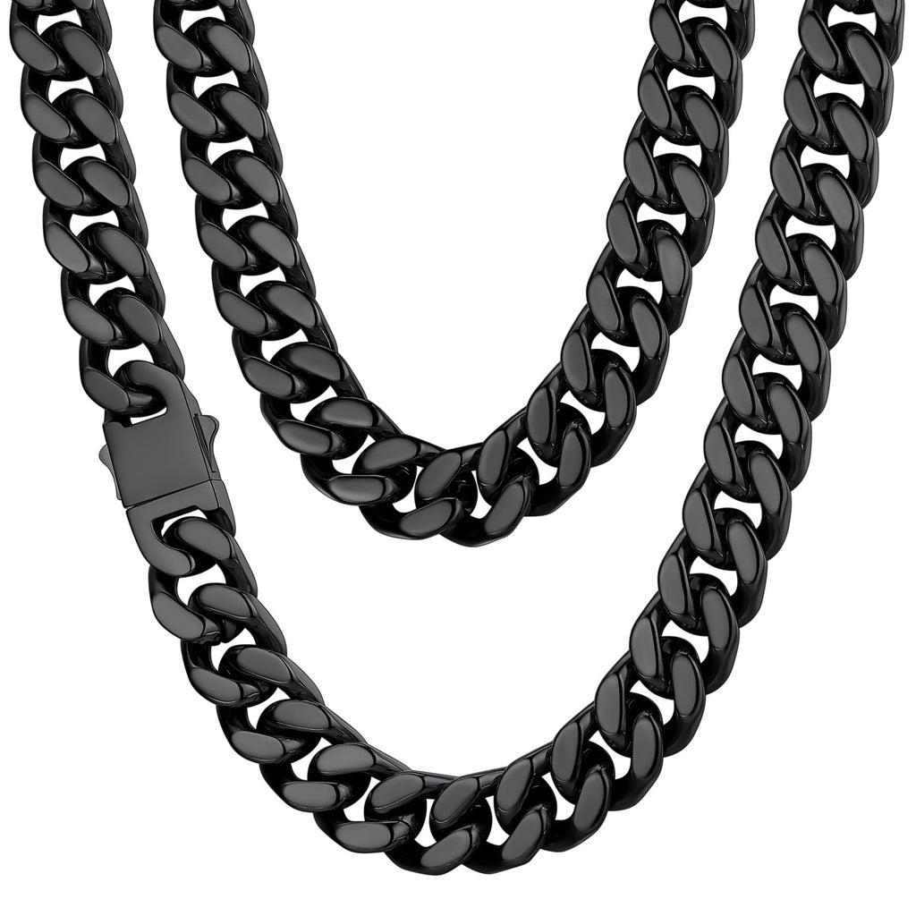 Stainless Steel Mens Cuban Link Chain, Black/ 18K Gold Plated Miami Cuban Chain Necklace, 5mm/7mm/9mm/12mm/14mm Width, No Tarnish& Durable Hip Hop Mens Jewelry, 18"-30", Send Gift Box