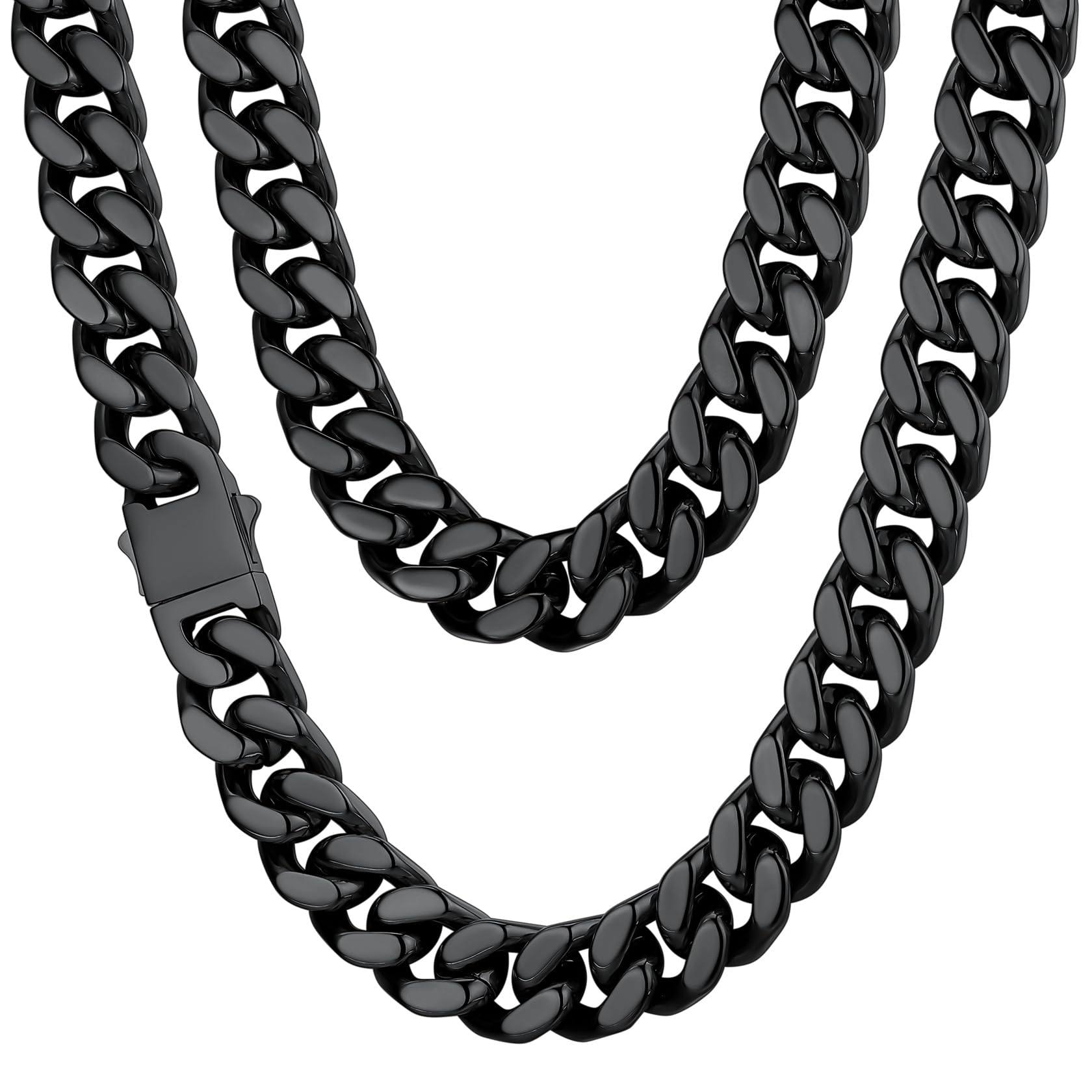 Stainless Steel Mens Cuban Link Chain, Black/ 18K Gold Plated Miami Cuban Chain Necklace, 5mm/7mm/9mm/12mm/14mm Width, No Tarnish& Durable Hip Hop Mens Jewelry, 18"-30", Send Gift Box