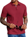 Men's Polo Shirts Short Sleeve Cotton Pique Casual Button T Shirts Classic Fit Collared Golf Shirts