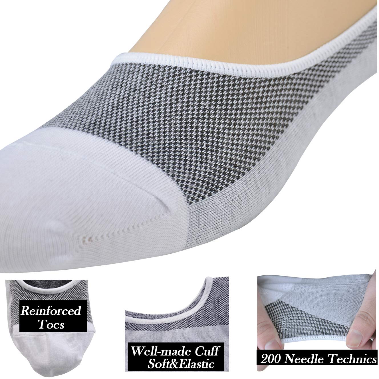 Genuine Mens No Show Socks, Loafer Sneakers Low Cut Cotton Socks With Non Slip Grips