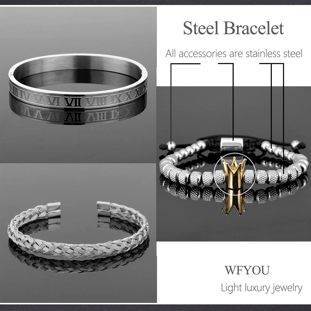 3PCS Stainless Steel Bracelets for Men Gold Roman Numeral Bangle Bracelet Twisted Cable Bracelet Adjustable Cuff Bracelet Mens Luxury Jewelry Bracelets Gifts