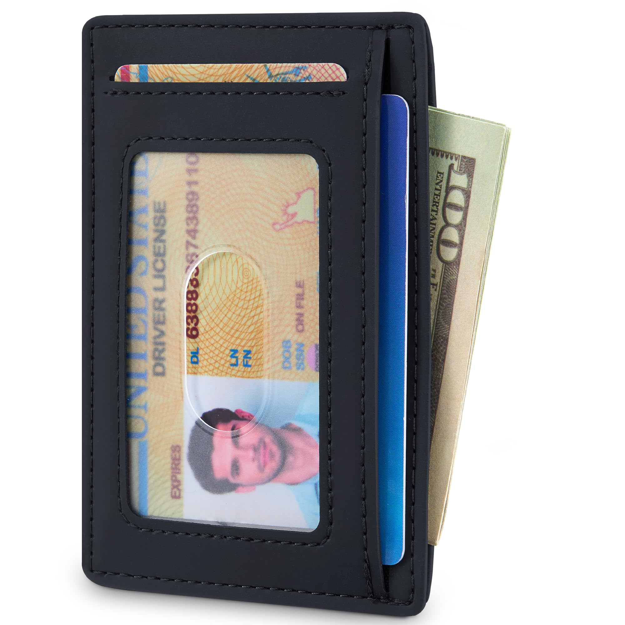 Slim Wallet Front Pocket Minimalist Leather RFID Blocking Medium Size
