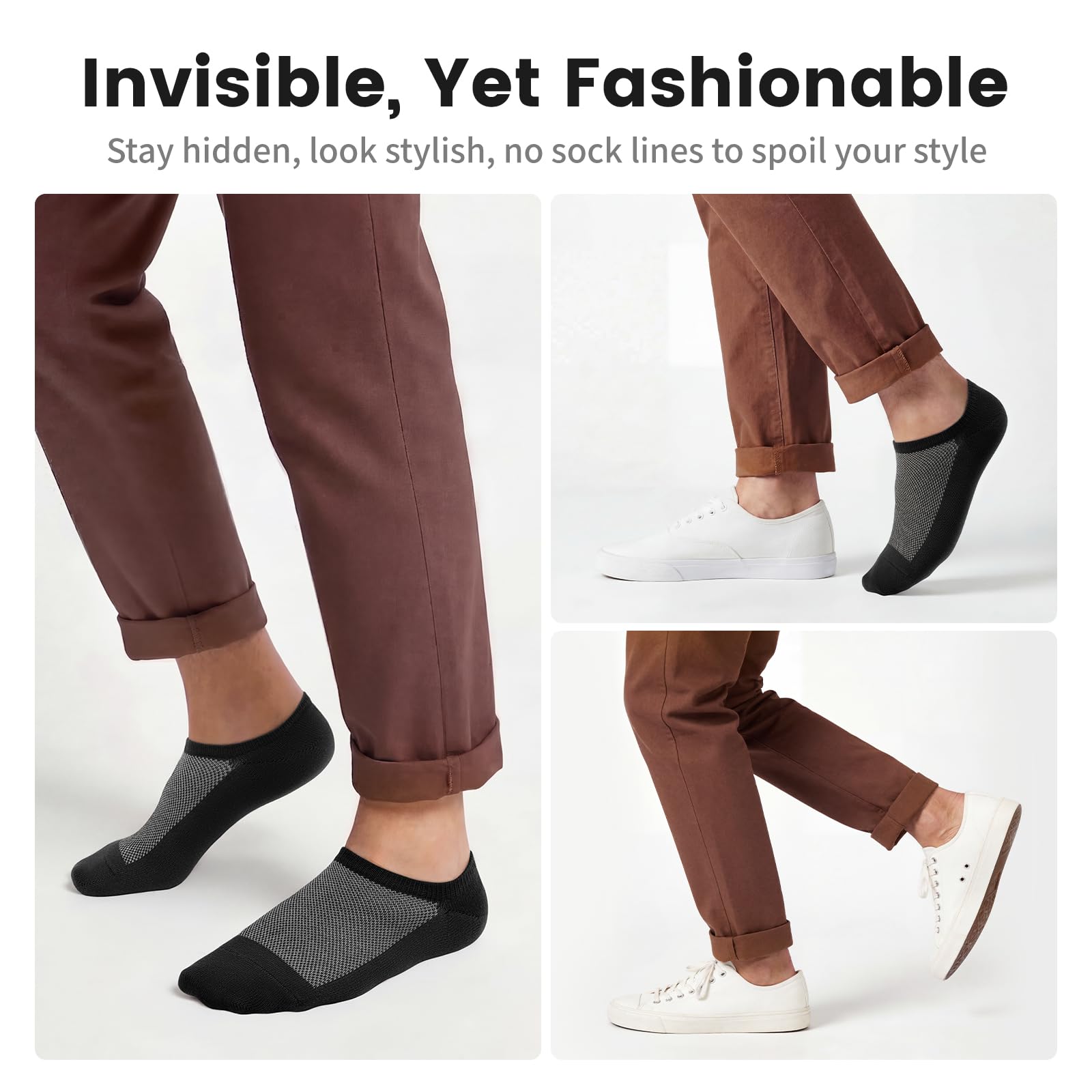 No Show Socks Men, Low Cut Ankle Short Casual Cotton Socks with Non Slip Grips 6-10/11-13