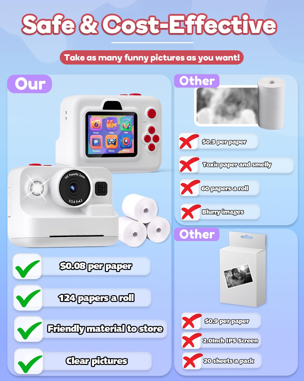 Dylanto Kids Camera Instant Print,1080P Kids Instant Cameras that Print Photos,Christmas Birthday Gifts for Girls Age 3-12,Portable Toy for 3 4 5 6 7 8 9 10 Year Old Girls Boys Pink