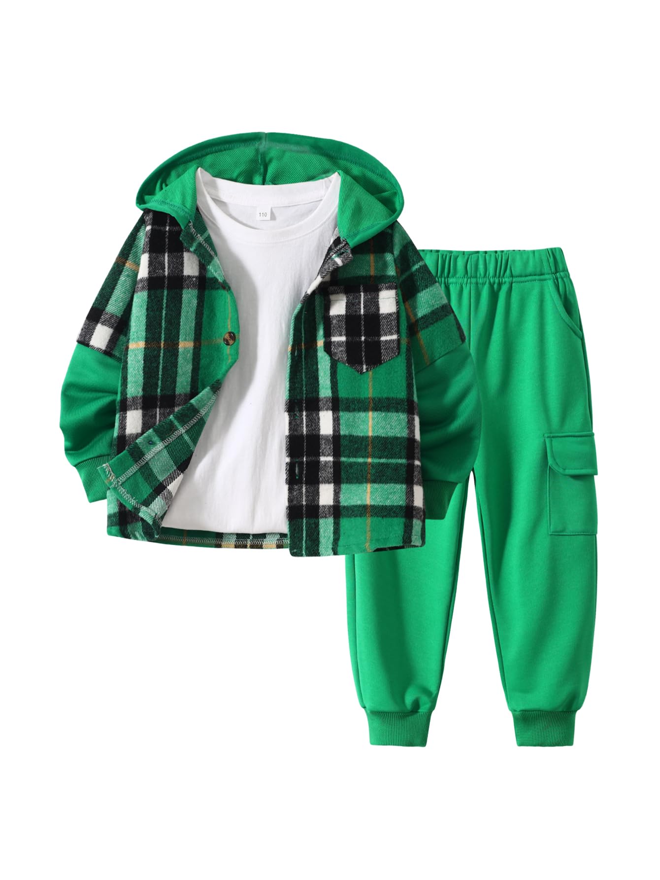 2Pcs Kids Boys Flannel Plaid Shirt Tops Pants Set Hoodie Sweatsuit for Fall Winter Spring Outfits 4-12 Years