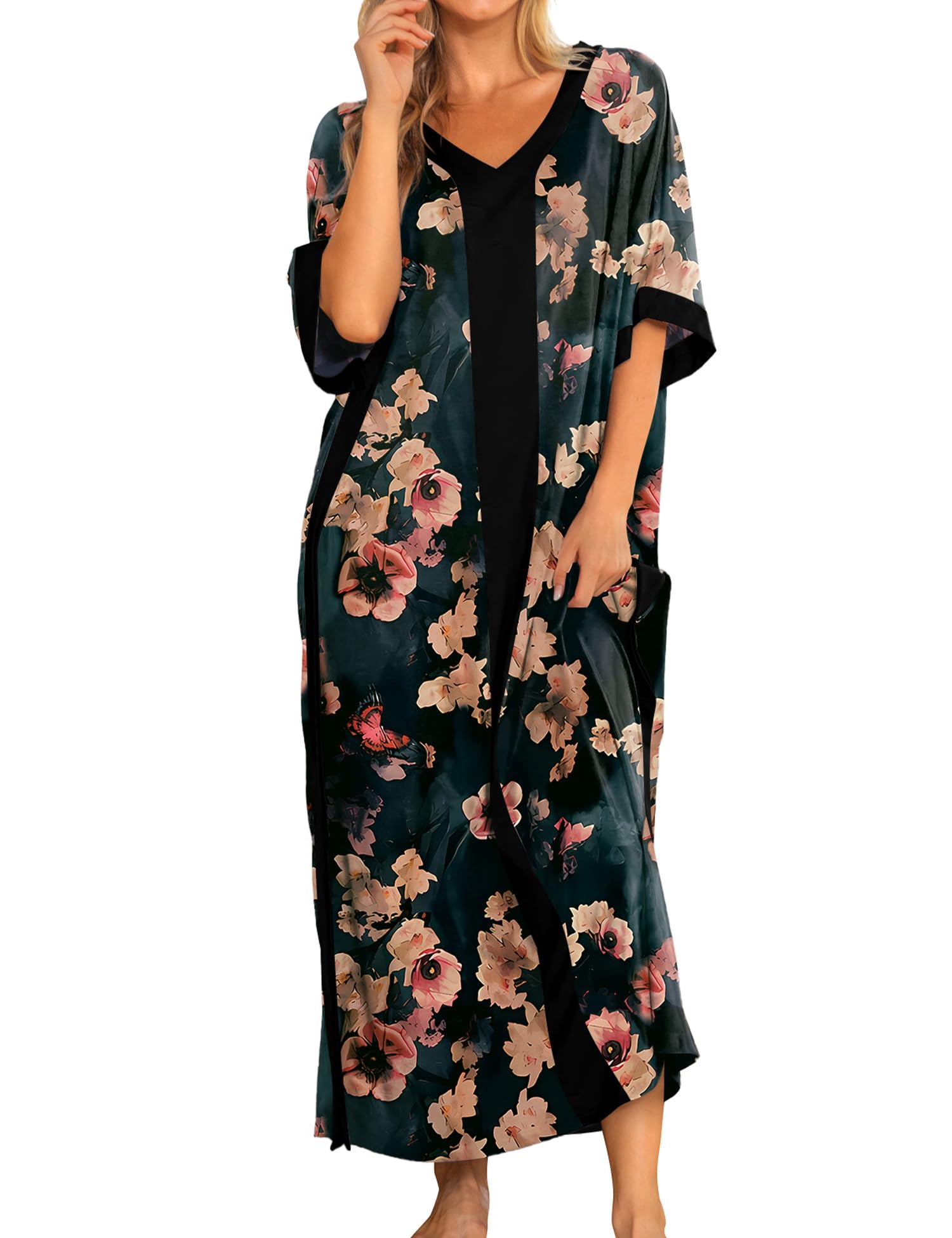 Women Nightgowns Cotton Caftan House Dress Short Sleeve Sleepwear Vacation Beach Moo Moos Dress with Pockets