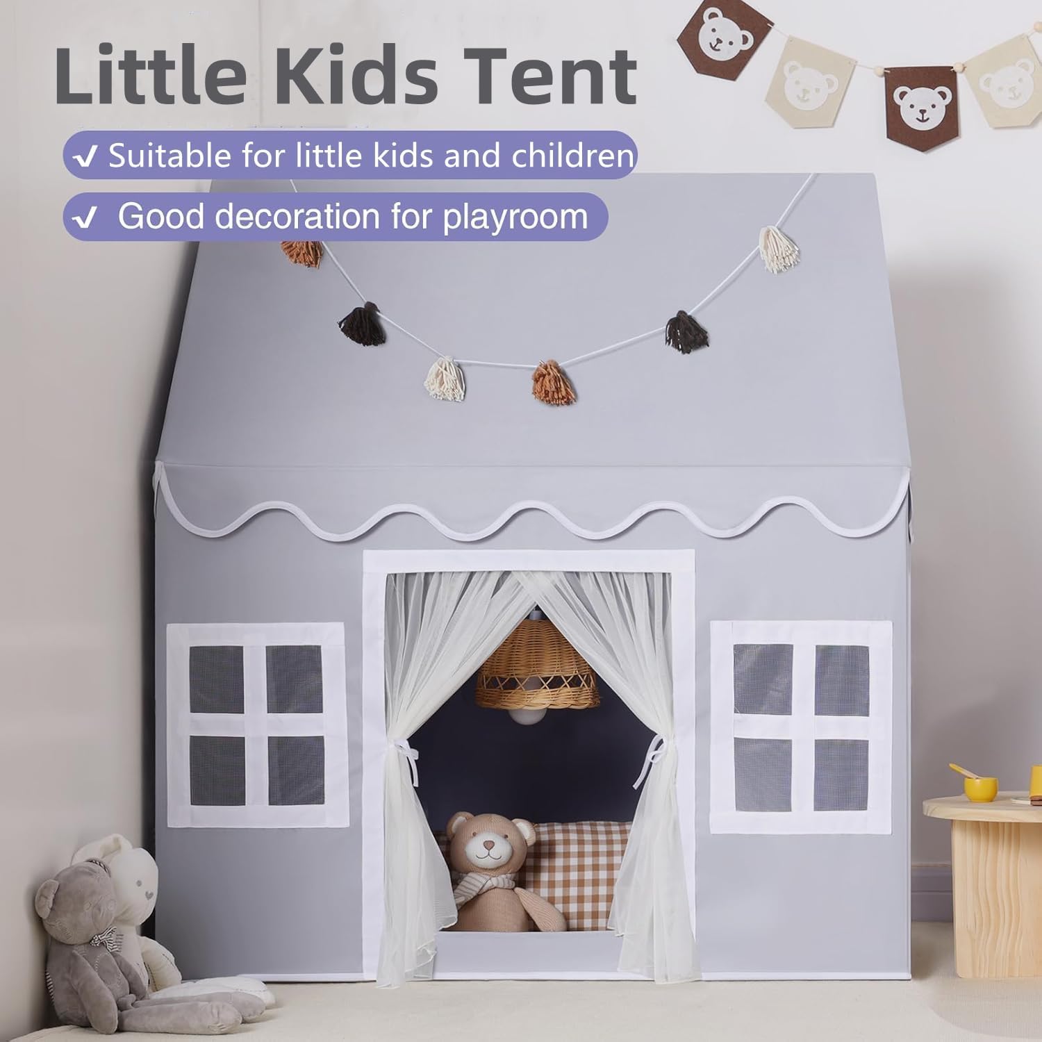 Kids Play Tent Indoor: with Mat, Tassel Garland, Star Lights - Girl Tent Indoor Playhouse for Kids Toys for Boy Girl Birthday Gift