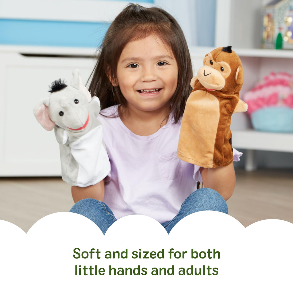 Melissa & Doug Safari Buddies Hand Puppets, Set of 6 (Elephant, Tiger, Parrot, Giraffe, Monkey, Zebra) Soft, Plush Puppet, Stuffed Animals, Pretend Play Toddler Toys for Girls & Boys 2+