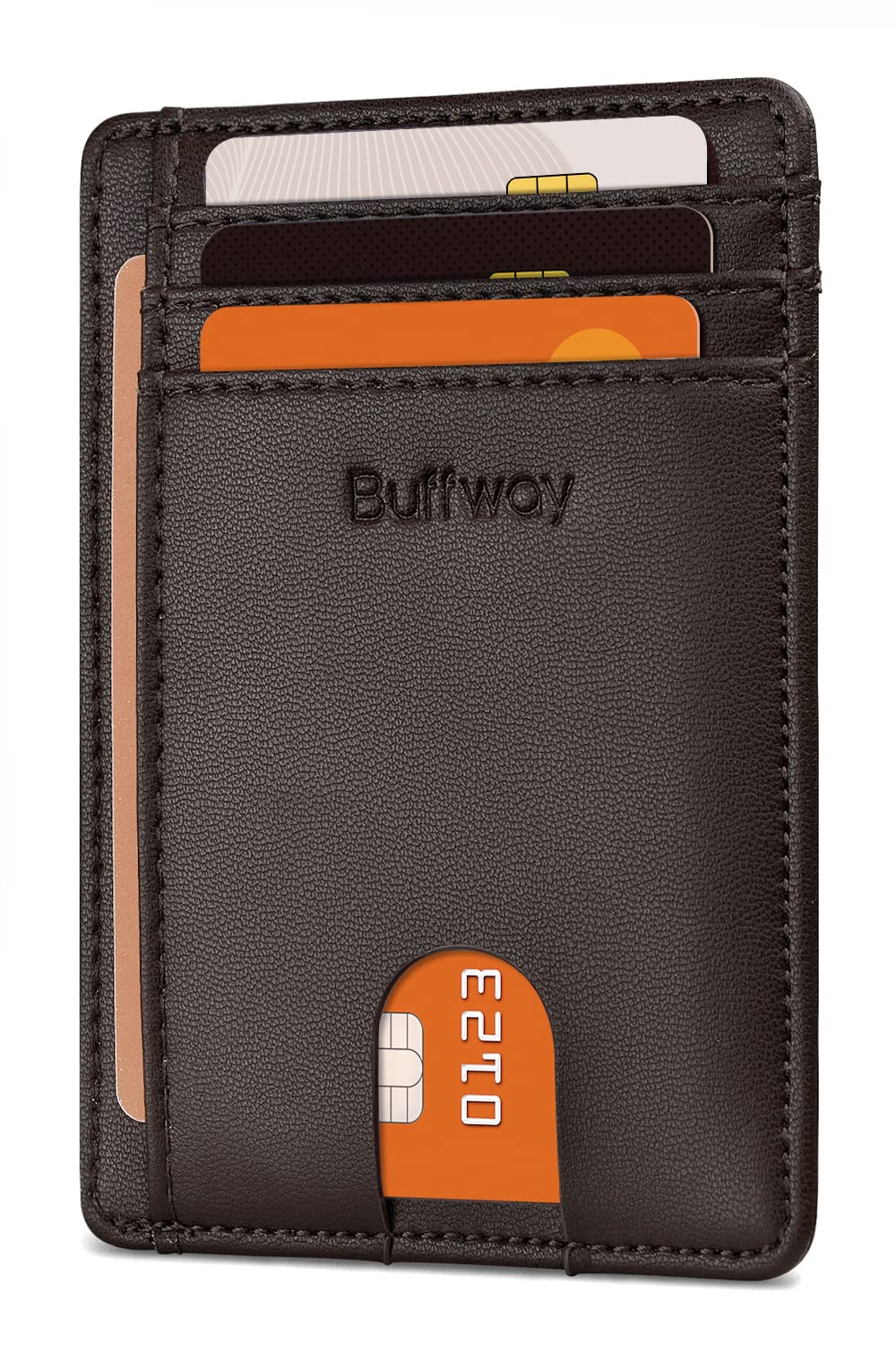 Slim Minimalist Front Pocket RFID Blocking Leather Wallets for Men and Women - Carbon Fiber Black