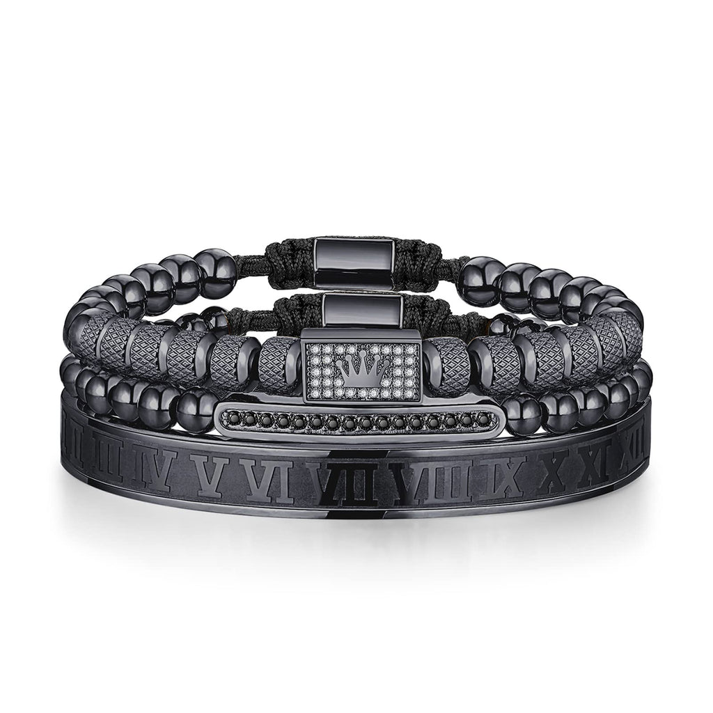 3PCS Stainless Steel Bracelets for Men Gold Roman Numeral Bangle Bracelet Twisted Cable Bracelet Adjustable Cuff Bracelet Mens Luxury Jewelry Bracelets Gifts