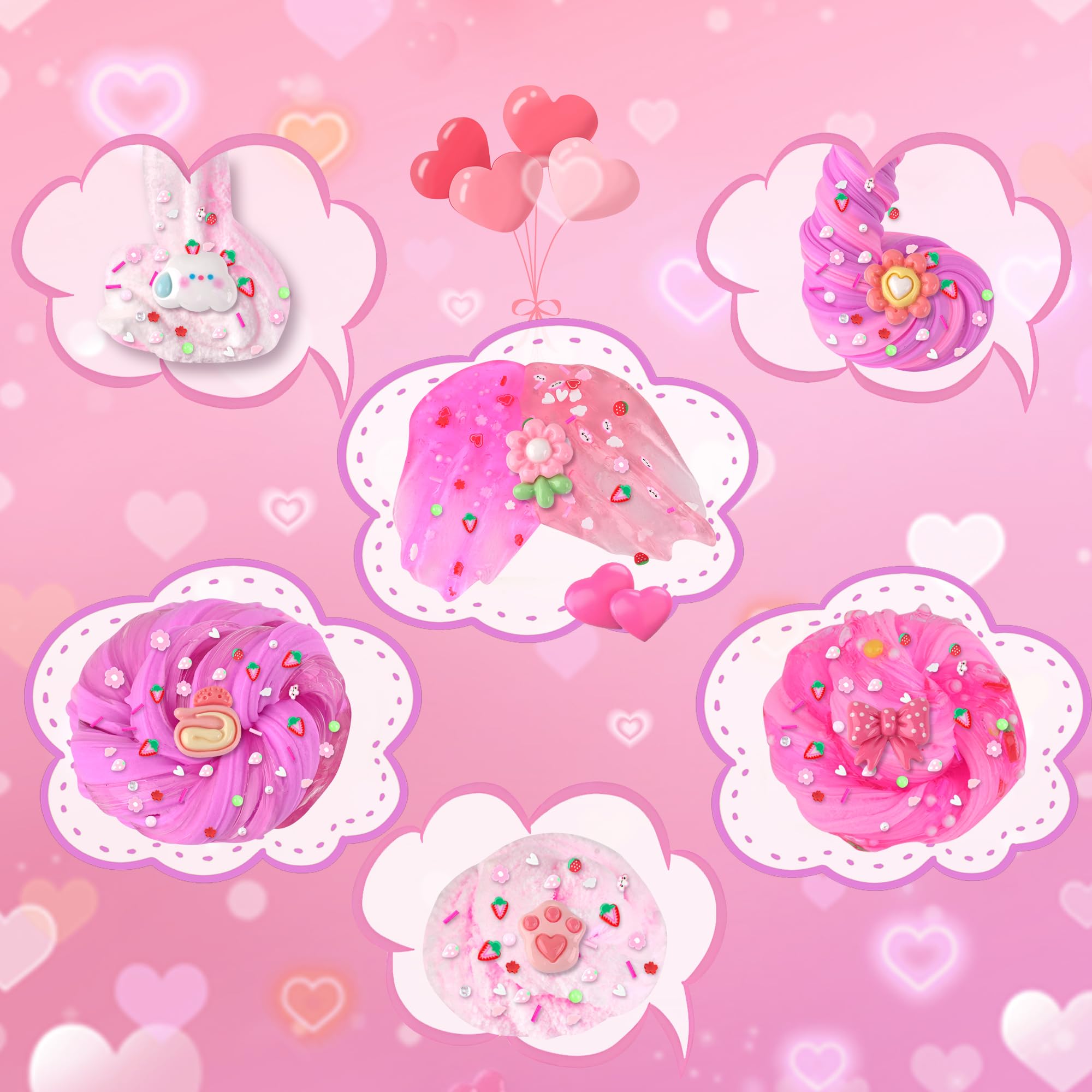 6 Pack Slimes, Pink Slime Kids, Cloud Slime kit for Girls Ages 8-12, Toys for Girls and Boys, for Kids Slime Set Party kit Goodie Bag Stuffers, 4 5 6 7 8 9 10 Year Old Girl Birthday Gift Cute Stuff