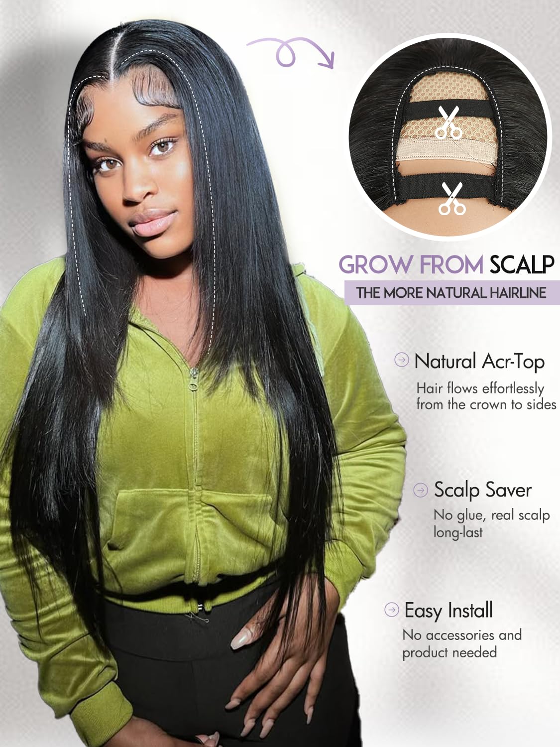 Yaki Straight Layered U Part Wigs V Part Glueless Clip in Half Wigs for Women Realistic Natural Looking Heat Resistant Synthetic Hair(24inch,Natural Black)