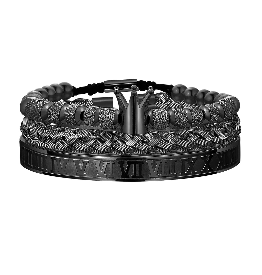 3PCS Stainless Steel Bracelets for Men Gold Roman Numeral Bangle Bracelet Twisted Cable Bracelet Adjustable Cuff Bracelet Mens Luxury Jewelry Bracelets Gifts