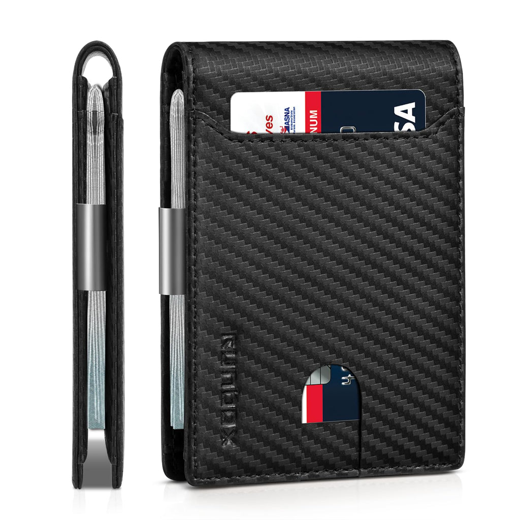 Slim Wallets for Men - Leather Money Clip Mens Wallet - RFID Blocking Front Pocket Bifold Wallet - Thin Credit Card Holder with Gift Box